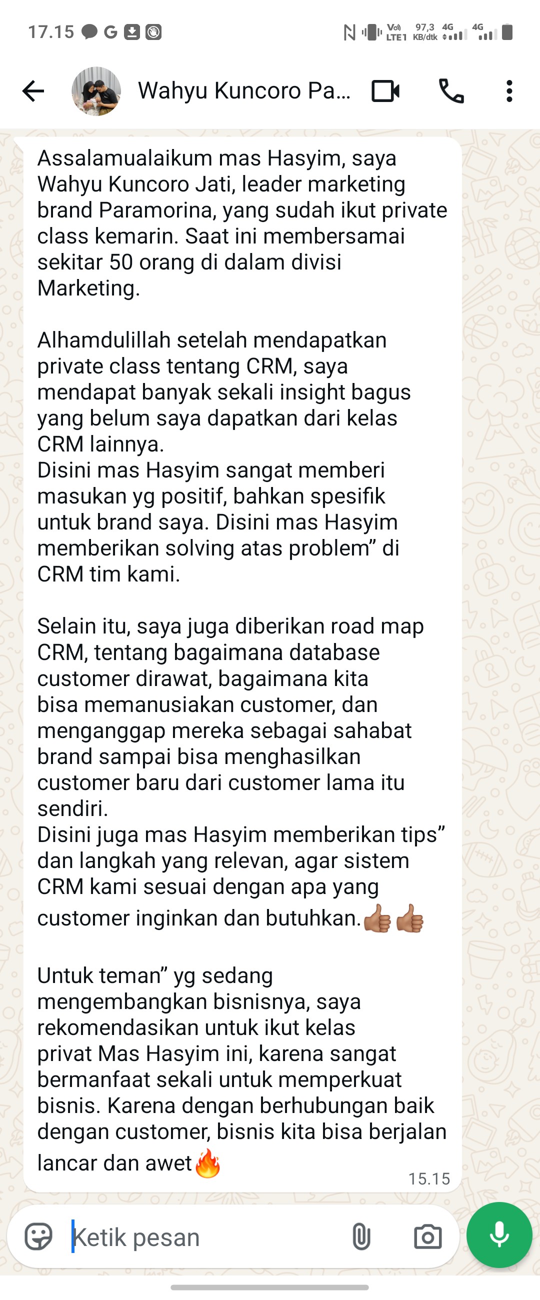Testimoni Leader Marketing Paramorina